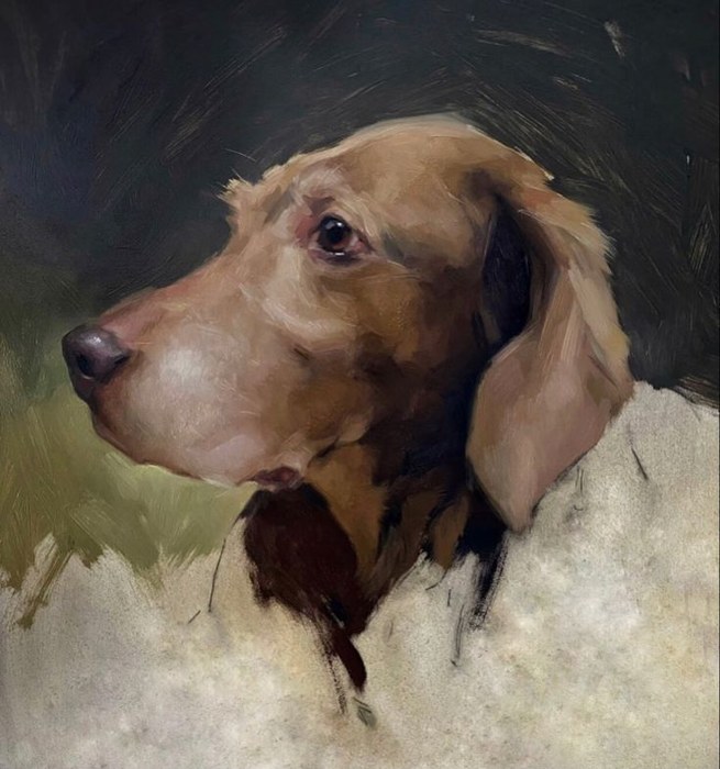 Oil painting portrait of a dog, example of pet commission work
