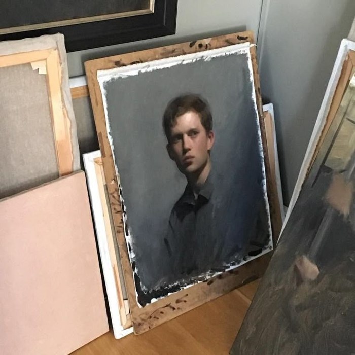 Oil portrait painting of a young man