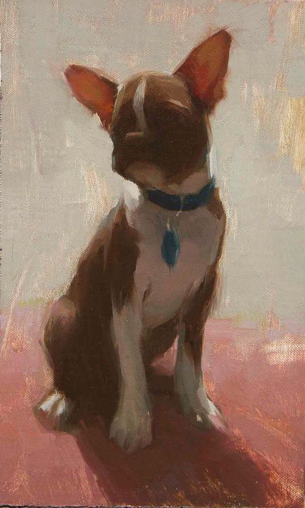 Oil painting of a Boston terrier puppy