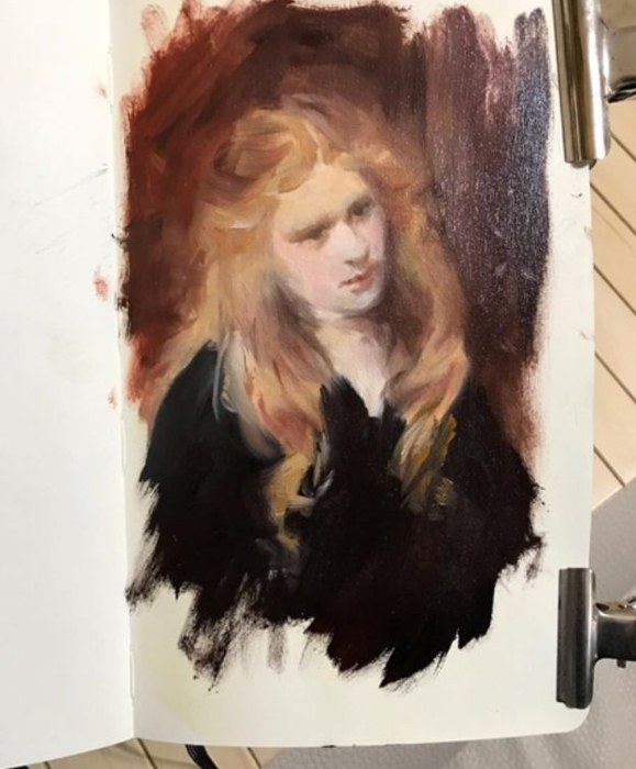 Oil sketch of a young woman with blonde hair